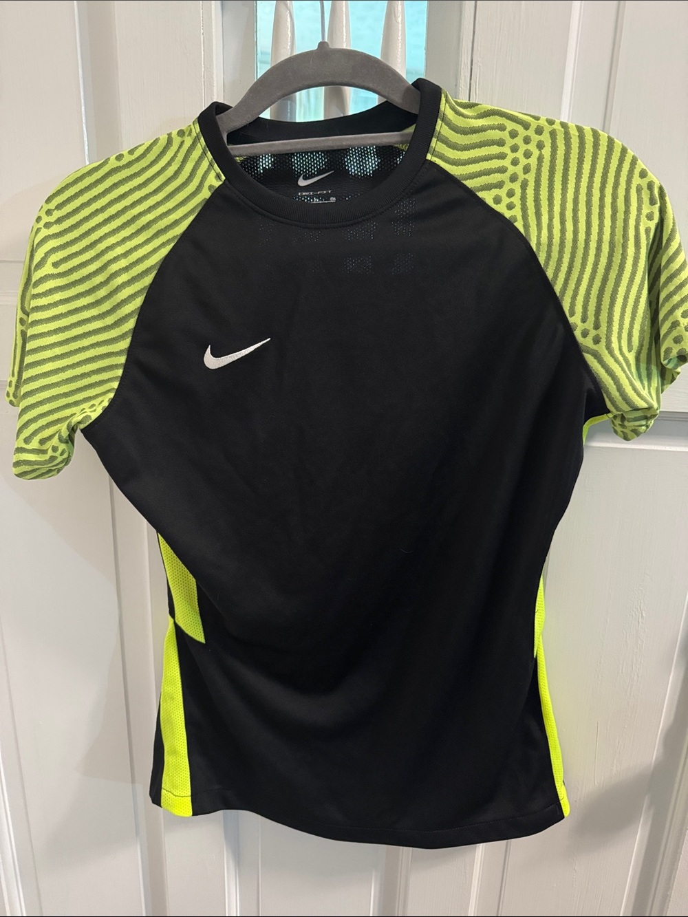 Nike Women’s Dri-FIT Strike II Soccer Jersey Black and Volt Neon Green CW3555